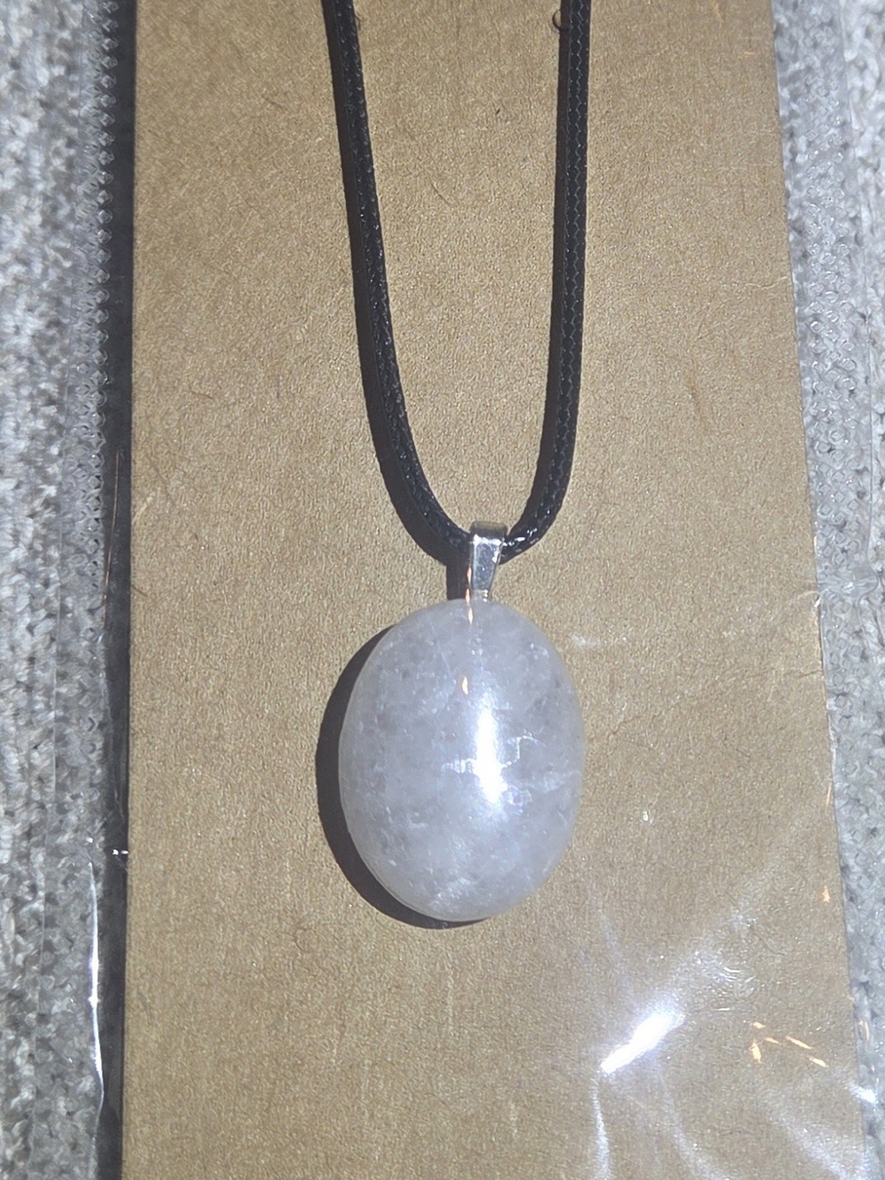 Milky Quartz Oval Pendant On A Black Cord Necklace By Life's A Beach
